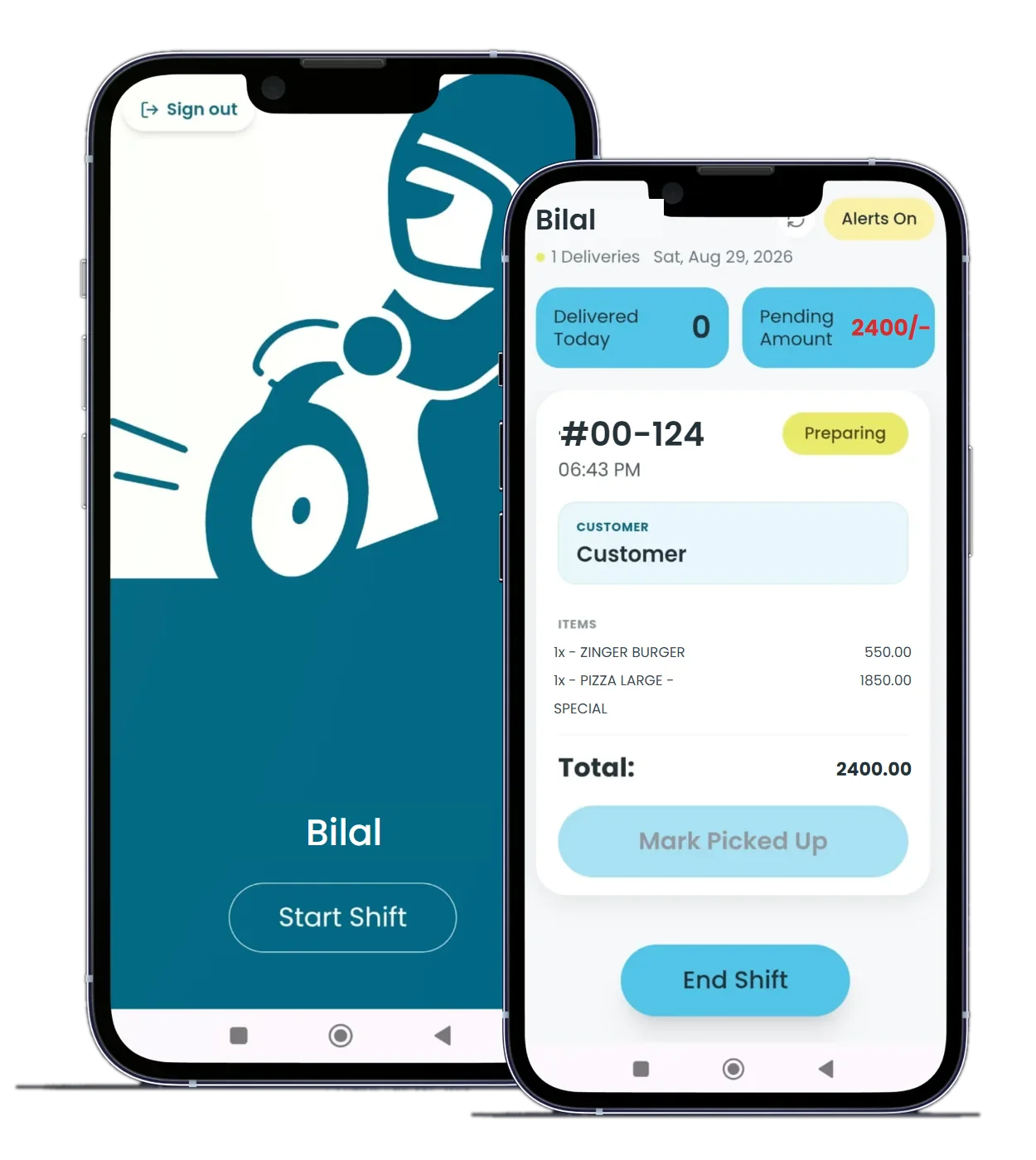 DineLogics Rider Management screens